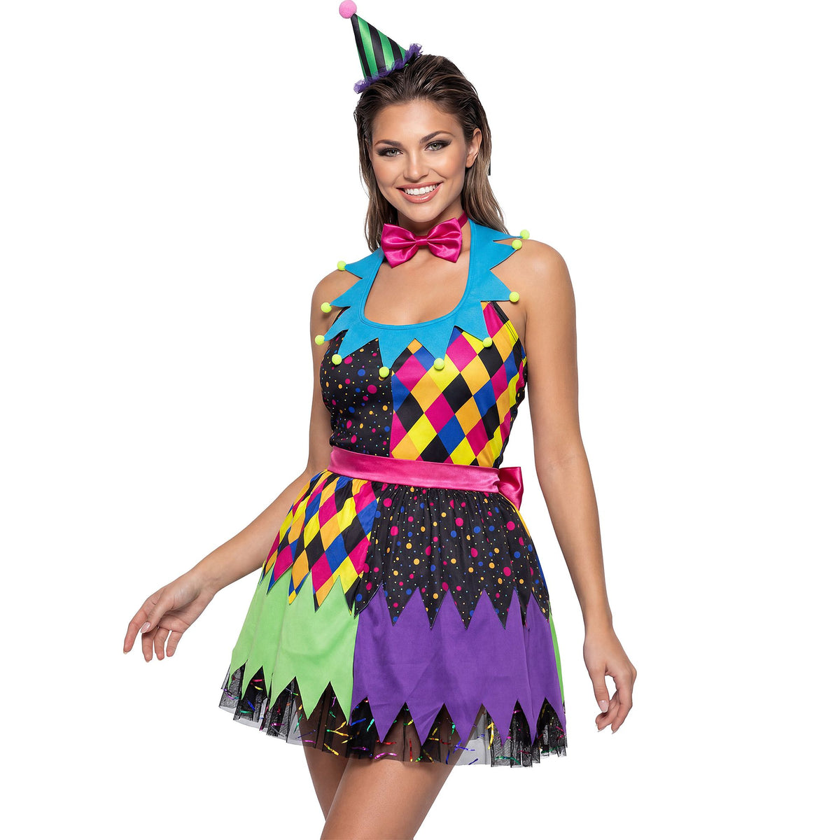 "HORROR CLOWN" (Kleid, Fliege, Minihut) – Vorderansicht