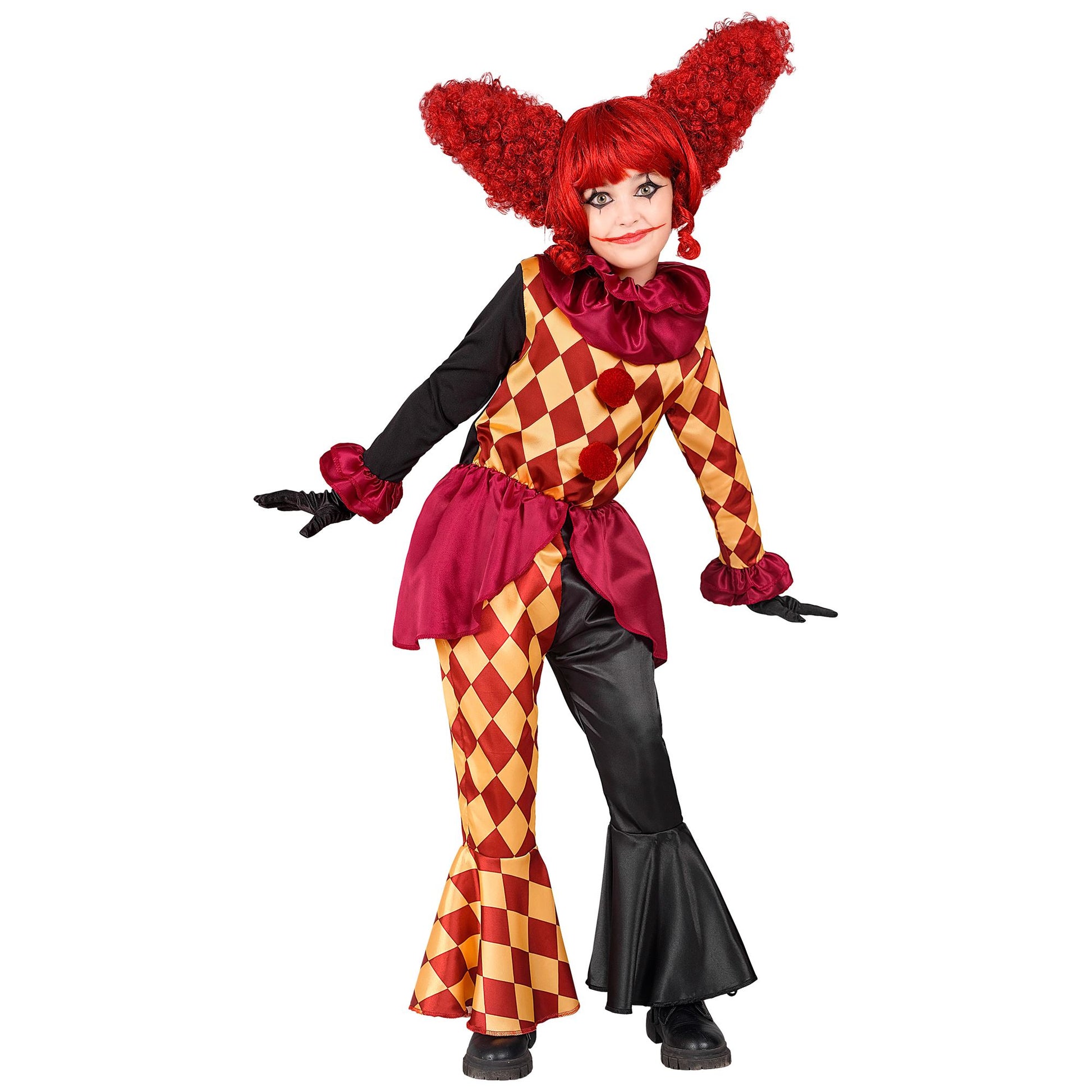 "HORROR-CLOWN" (Oberteil, Halskrause, Hose) – Vorderansicht