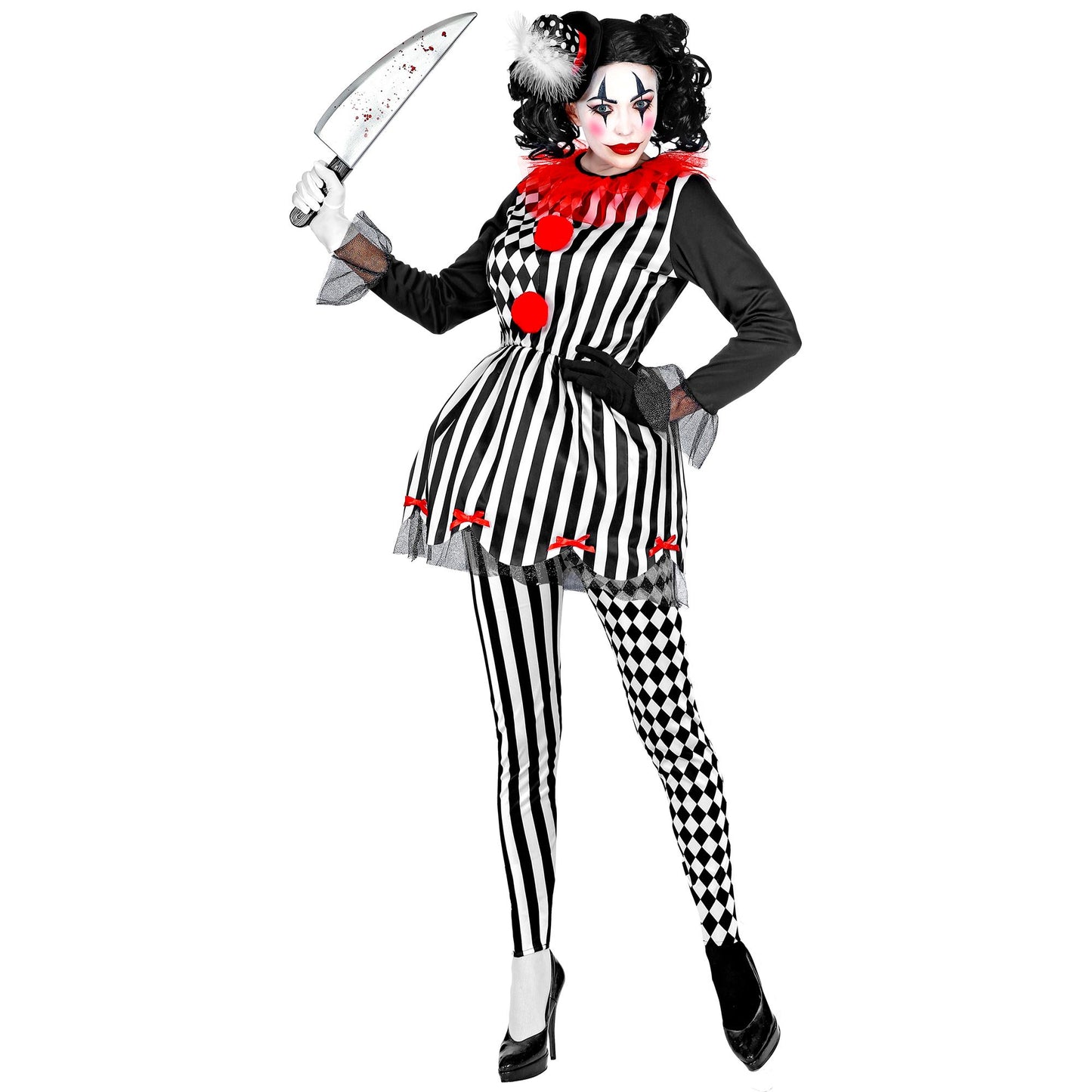 "HORROR HARLEKINA" (Kleid, Leggings, Minihut) – Detailansicht