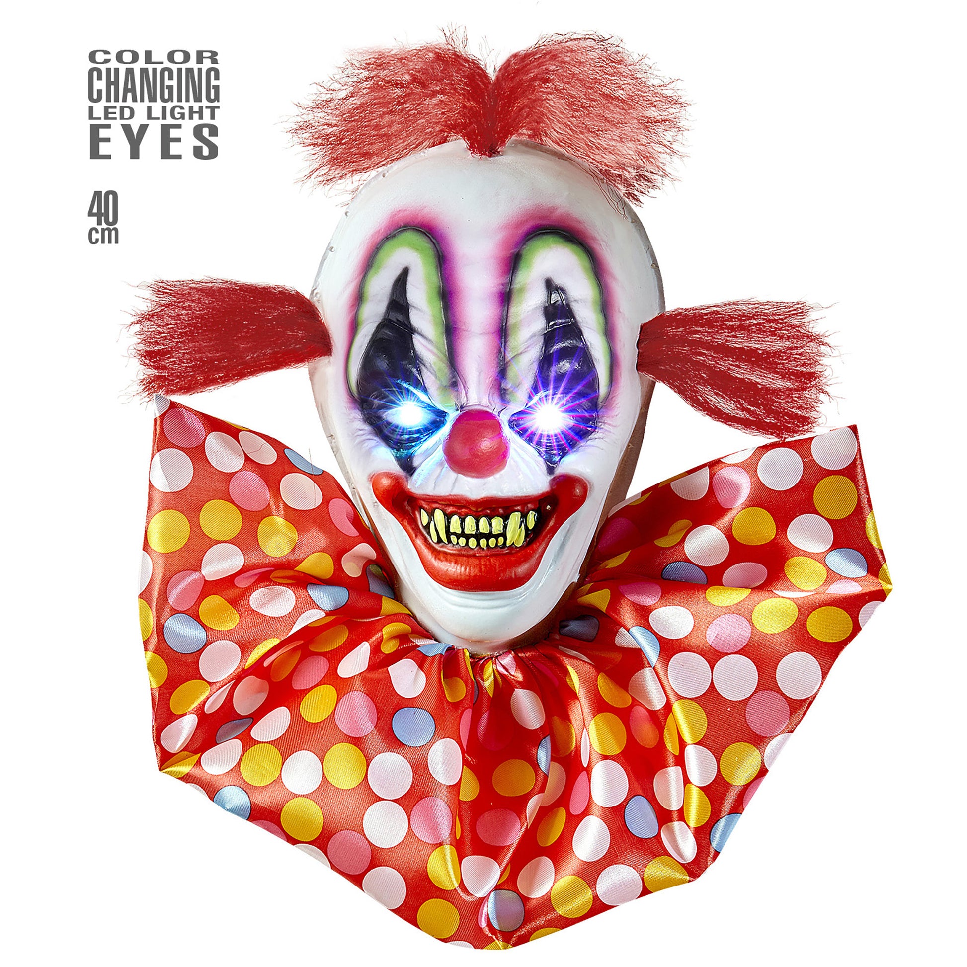 "HORRORCLOWN MIT BLINKENDEN UND FARBWECHSELNDEN LED AUGEN" 40 cm – Vorderansicht