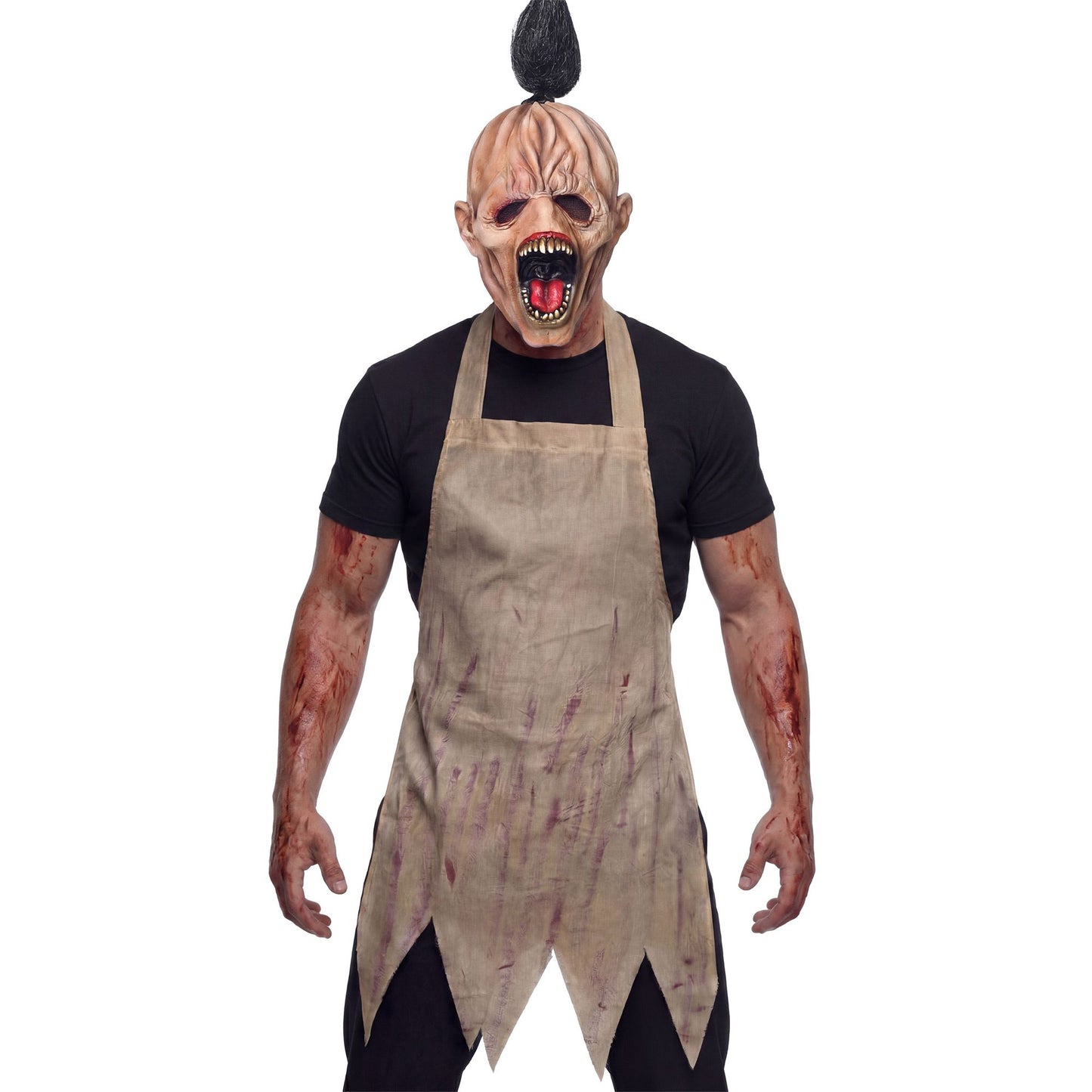 HORRORMETZGER (Ganzkopf Maske mit Haar, Schürze) – Vorderansicht