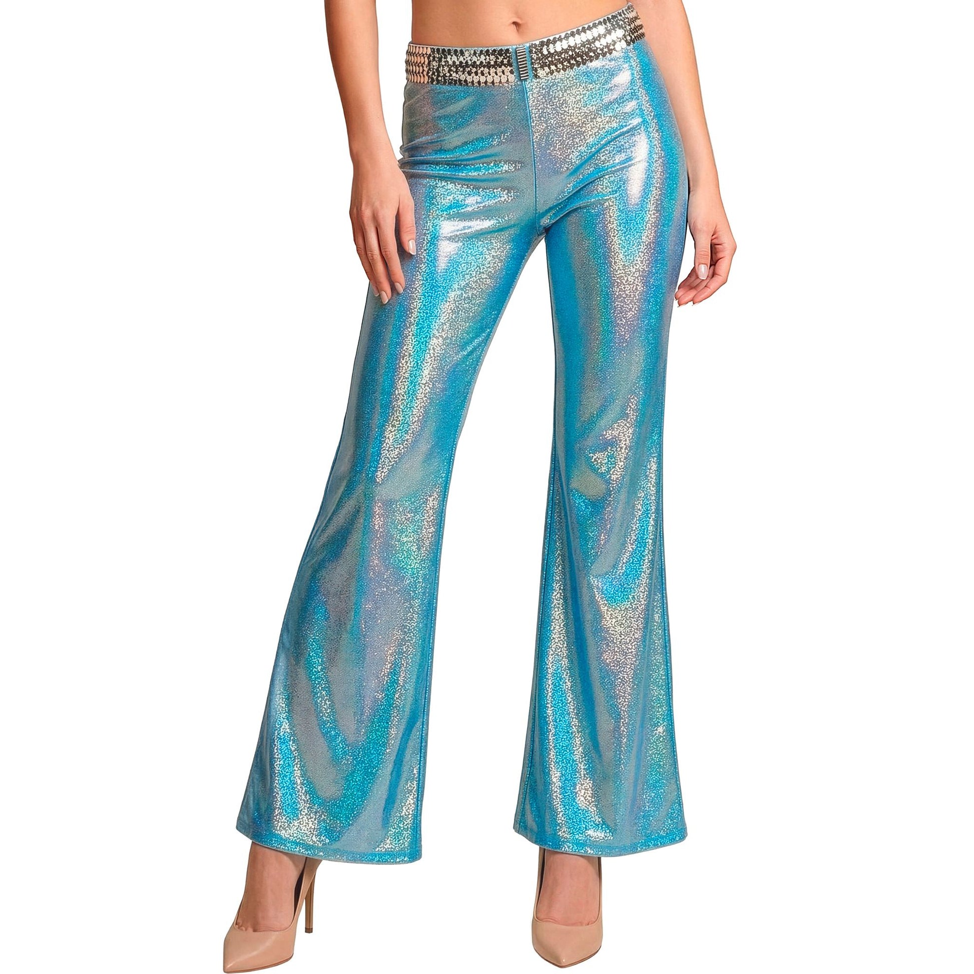 "HOSE IN HOLOGRAPHISCHEM STOFF IN BLAU" – Vorderansicht