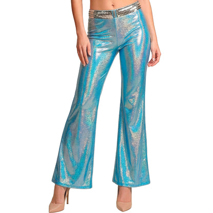 "HOSE IN HOLOGRAPHISCHEM STOFF IN BLAU" – Vorderansicht