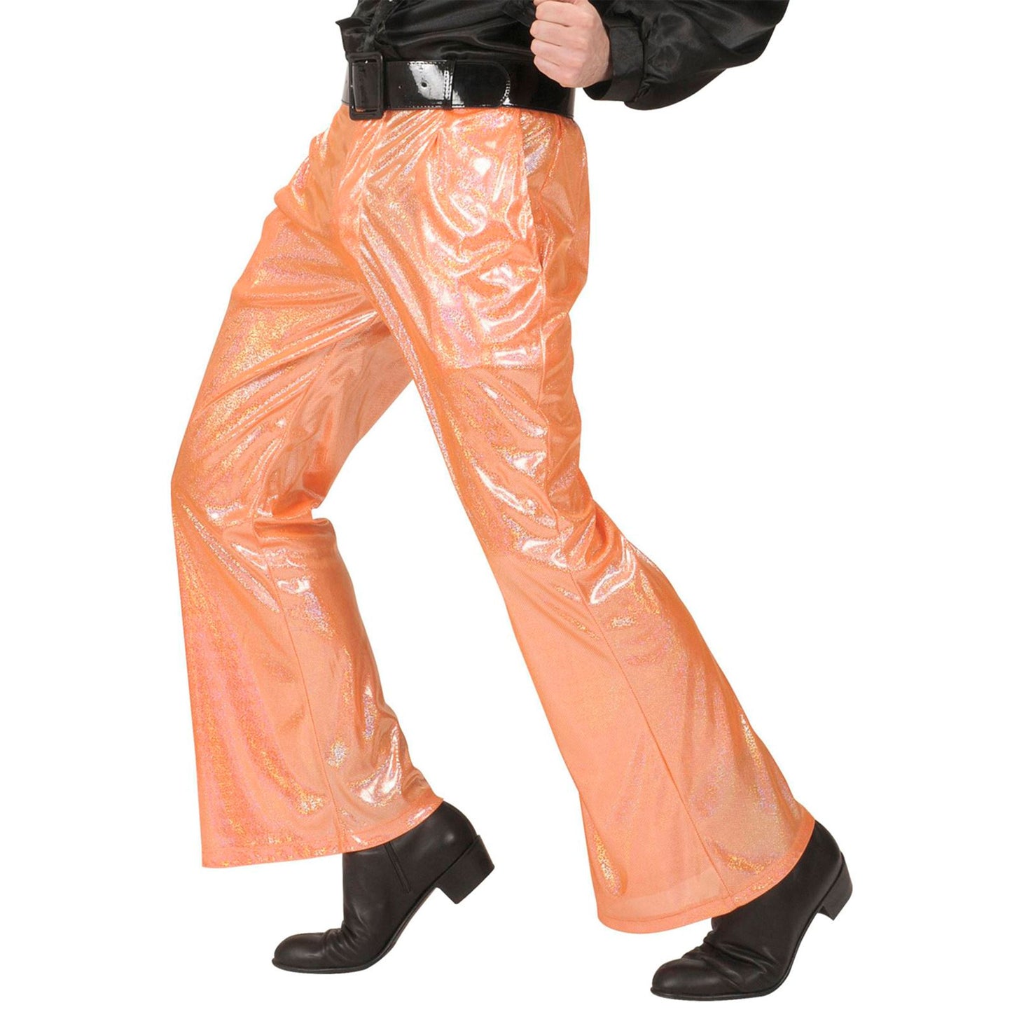 "HOSE IN HOLOGRAPHISCHEM STOFF IN ORANGE" – Vorderansicht