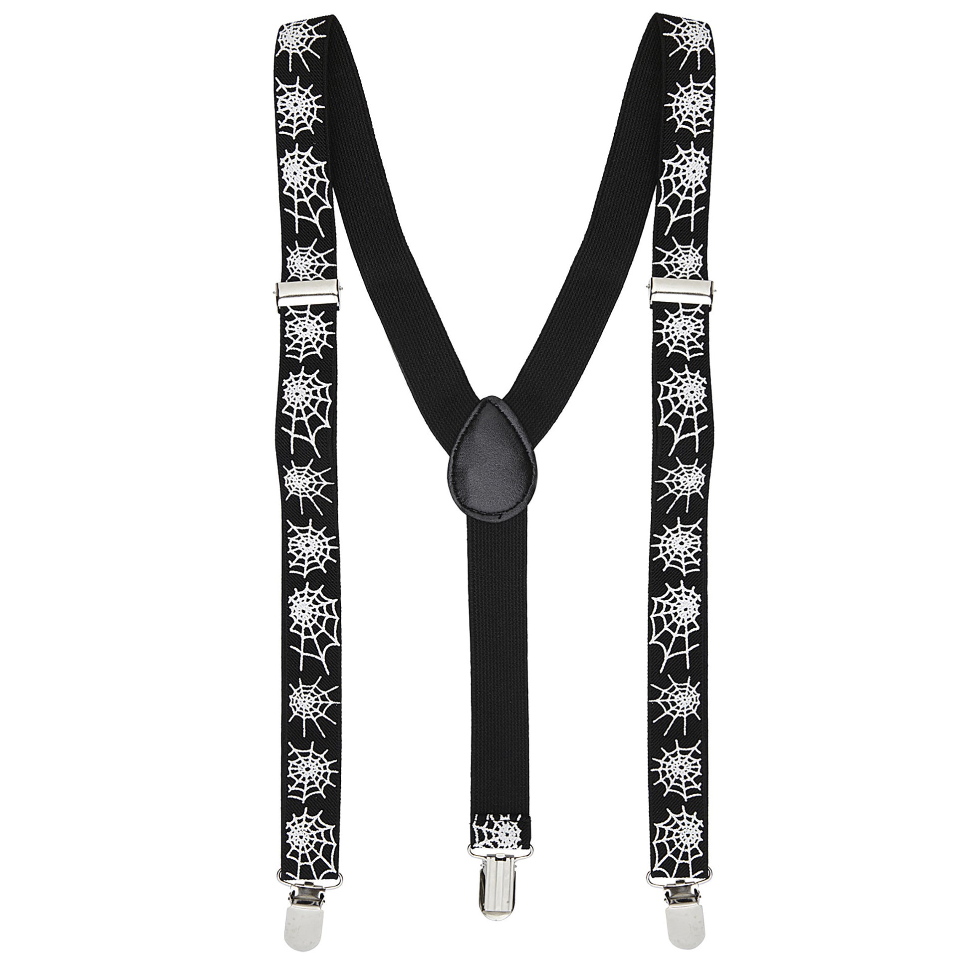 "HOSENTRÄGER MIT SPINNENNETZMOTIVEN" – Vorderansicht