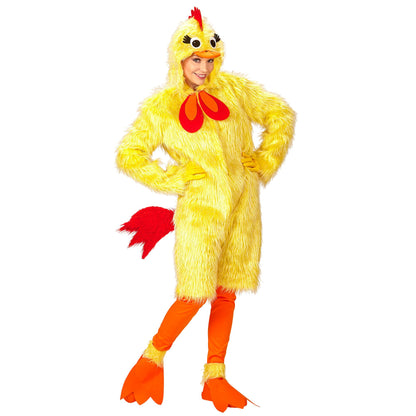 "HUHN AUS PLÜSCH" (Overall mit Kapuze, Leggings, Stiefelüberzieher) – Vorderansicht