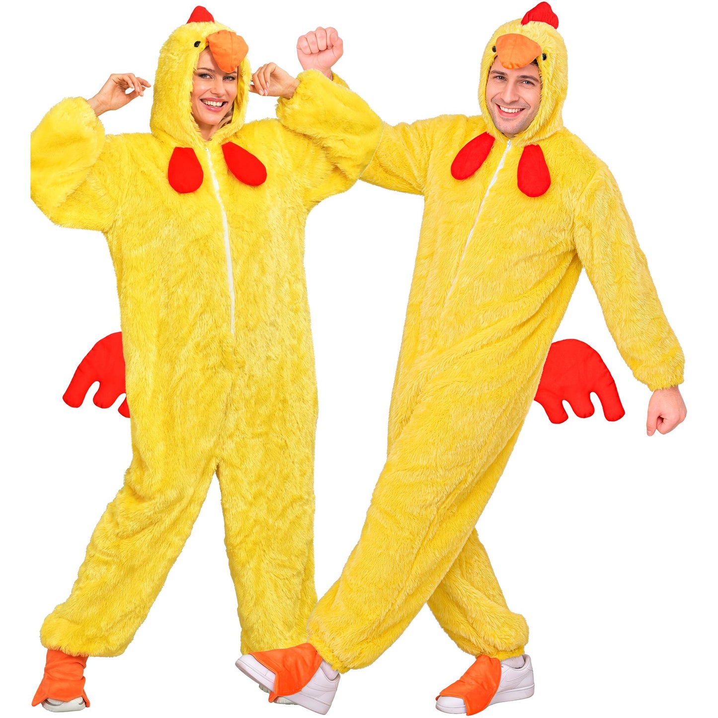 "HUHN EXTRA WEICHES PLÜSCHKOSTÜM" (Overall mit Kapuze) – Vorderansicht