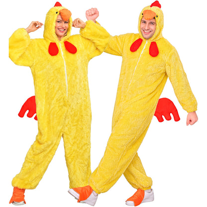 "HUHN EXTRA WEICHES PLÜSCHKOSTÜM" (Overall mit Kapuze) – Vorderansicht