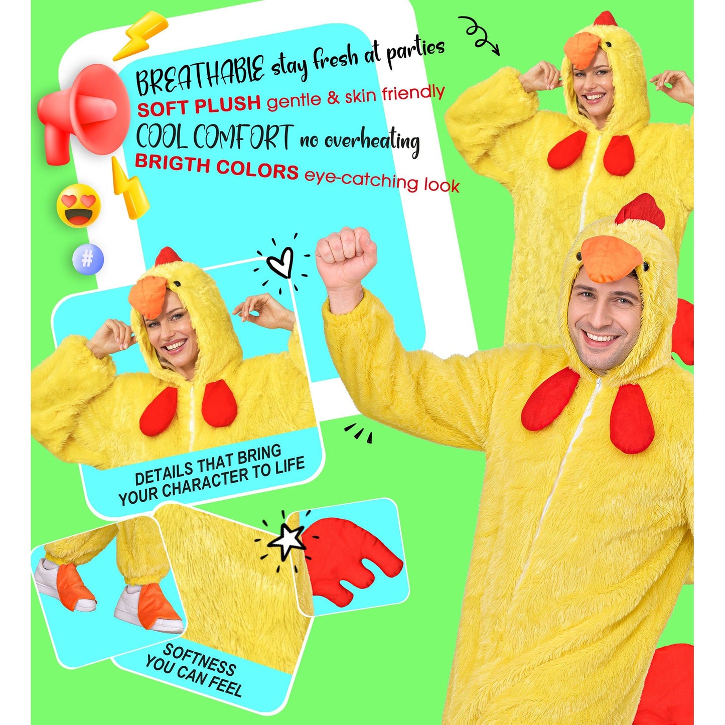 "HUHN EXTRA WEICHES PLÜSCHKOSTÜM" (Overall mit Kapuze) – Ansicht 6