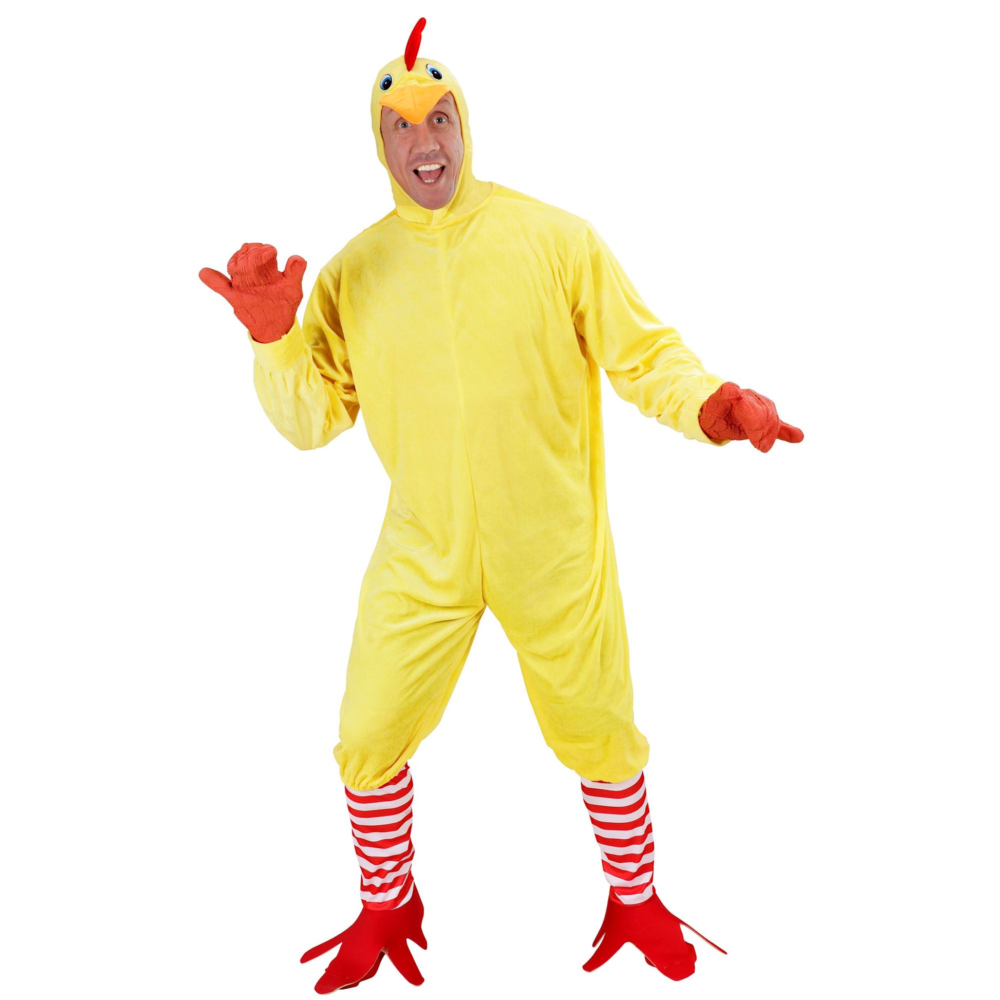 "HUHN" (Kostüm, Socken mit Füsse, Kopfbedeckung) – Vorderansicht