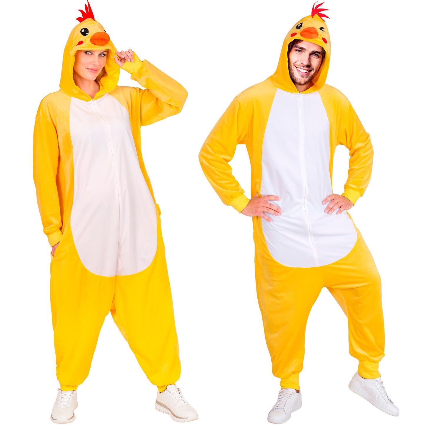 Widmann Huhn Plüschkostüm Overall Onesie mit Kapuze Gelb – Produktansicht