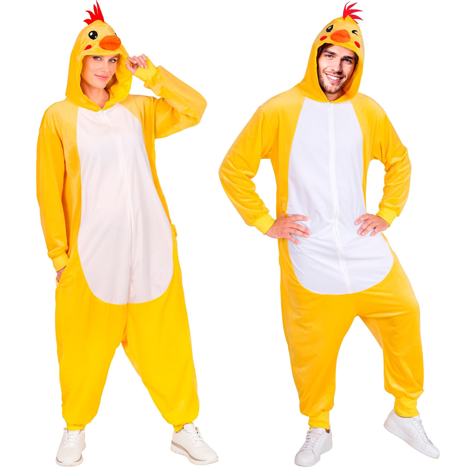 Widmann Huhn Plüschkostüm Overall Onesie mit Kapuze Gelb – Produktansicht