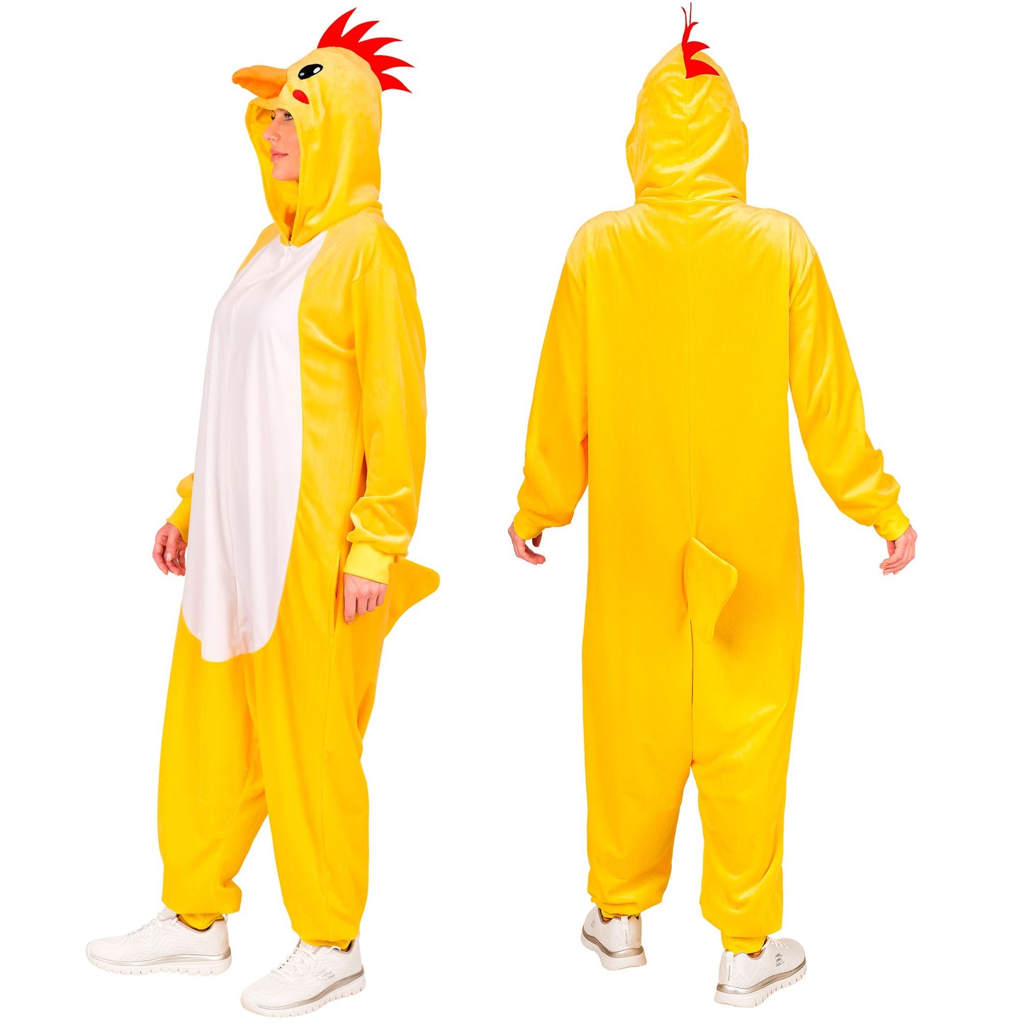 Widmann Huhn Plüschkostüm Overall Onesie mit Kapuze Gelb – Detailansicht