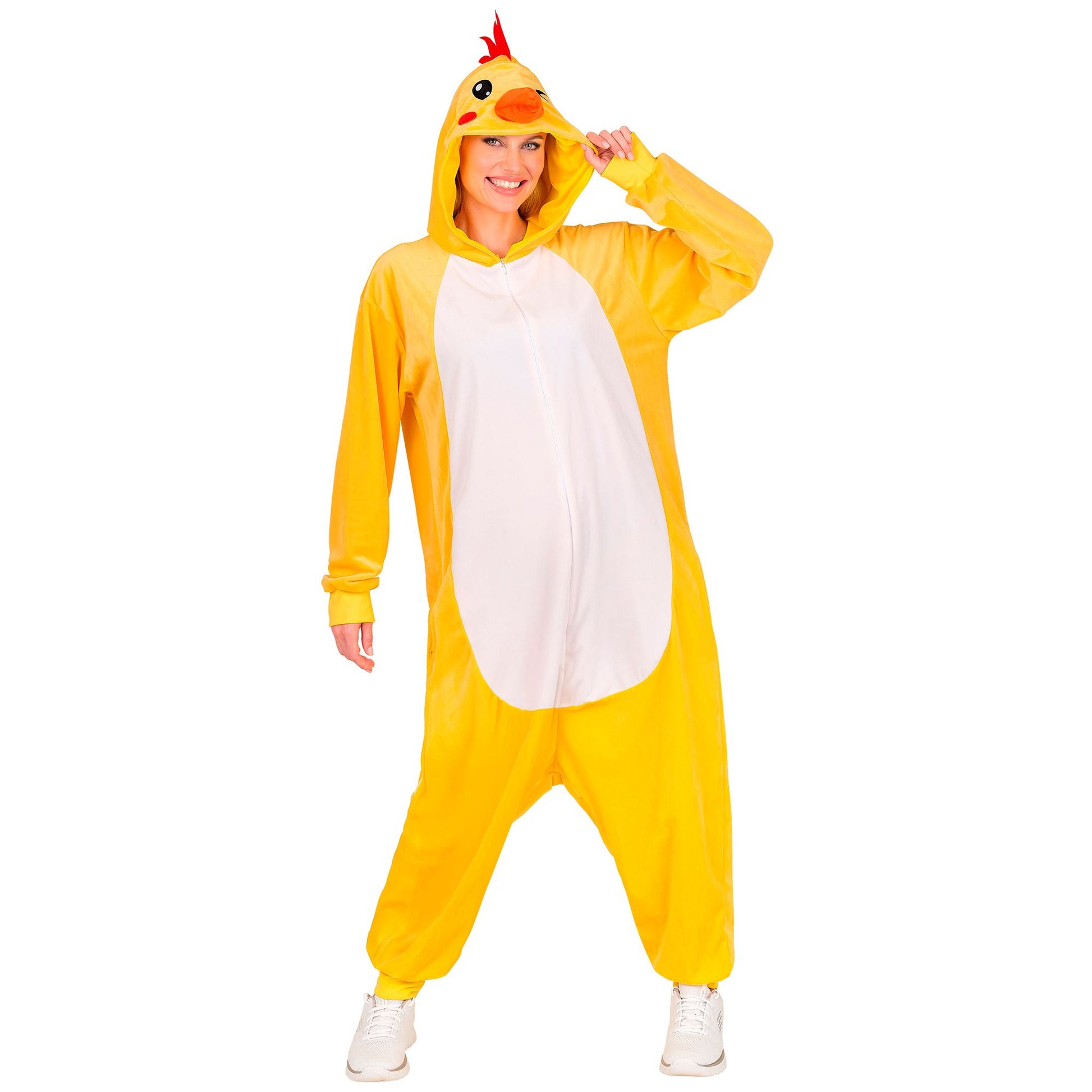 Widmann Huhn Plüschkostüm Overall Onesie mit Kapuze Gelb – Seitenansicht