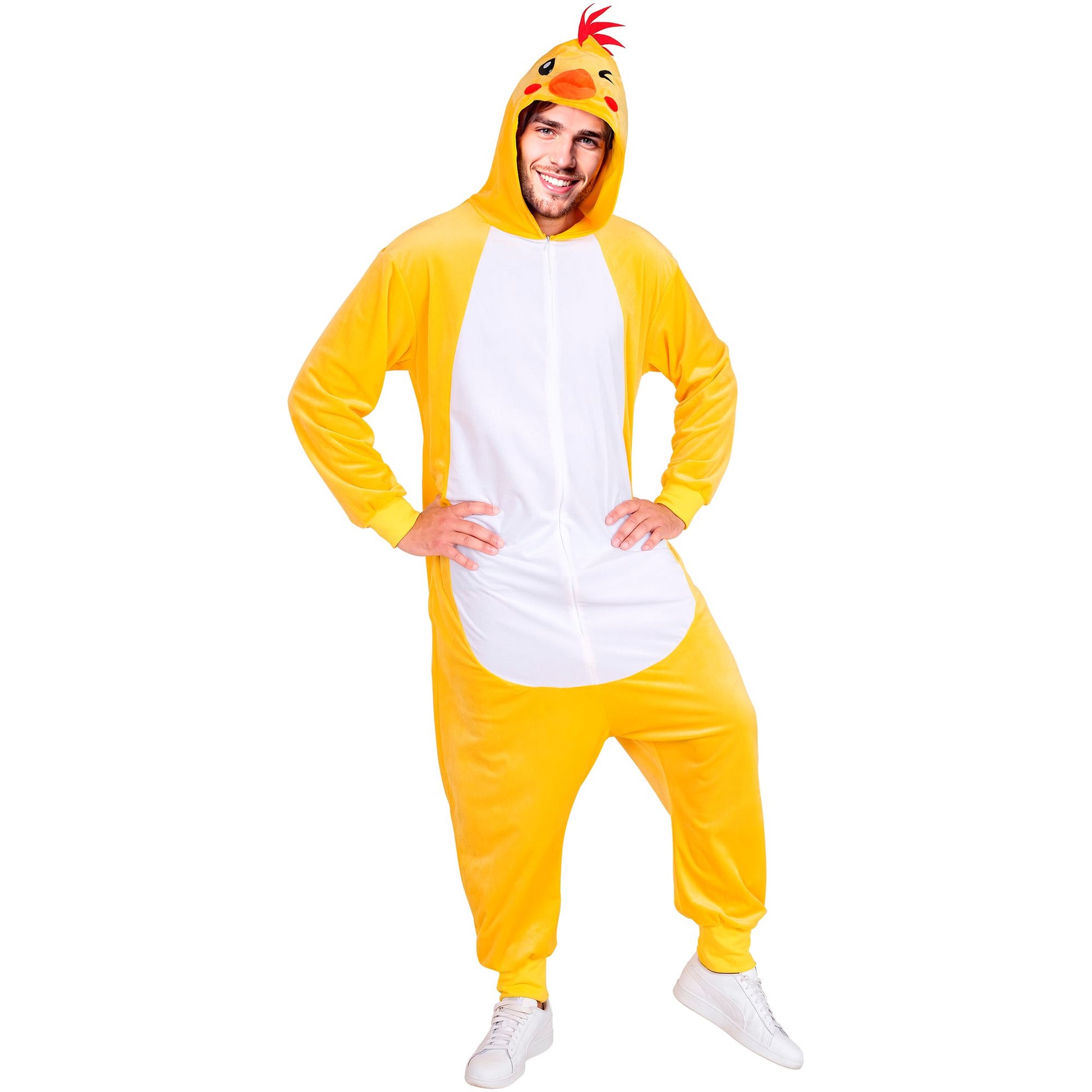 Widmann Huhn Plüschkostüm Overall Onesie mit Kapuze Gelb – Rückansicht