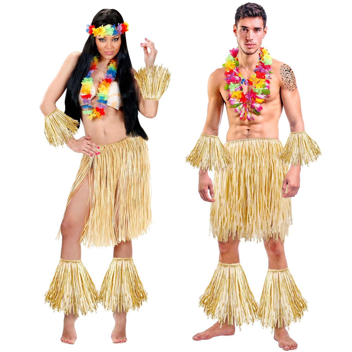 "HULA / MAORI / ZULU" (Rock, Arm- und Beinschmuck aus Raphia ) – Vorderansicht