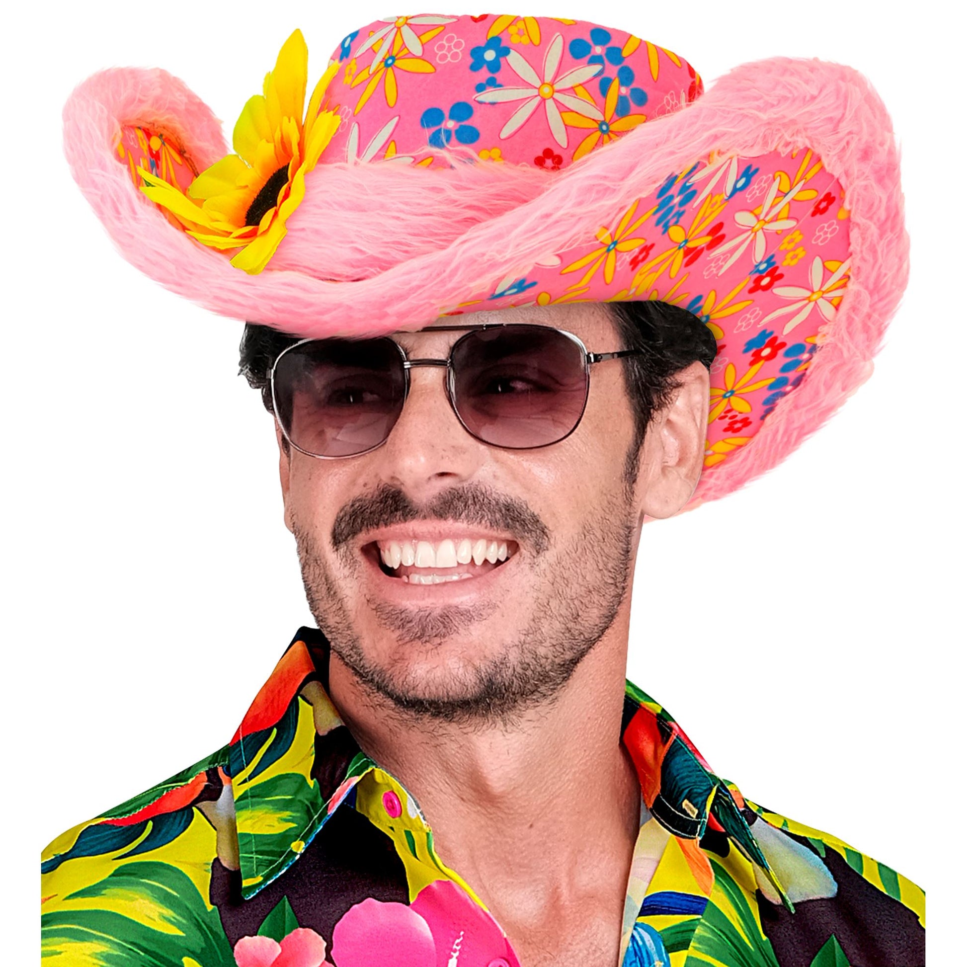 "HUT IBIZA MIT PLÜSCHRAND UND SONNENBLUME" rosa – Ansicht 3