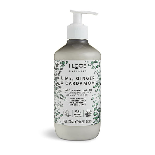 I Love I Love, Naturals Collection, Vegan, Feuchtigkeitsspendend, Limette, Ingwer & Kardamom, Lotion, Für Hände & Körper, 500