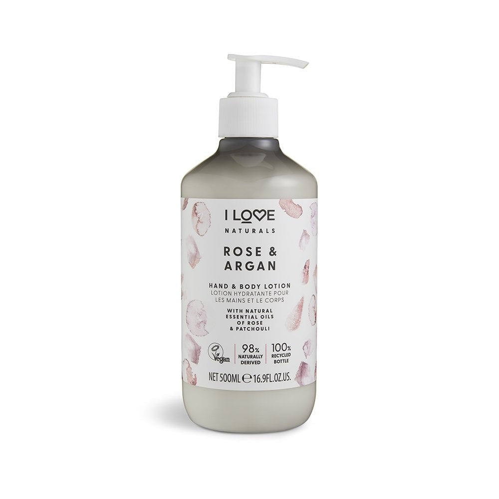 I Love I Love, Naturals Collection, Vegan, Feuchtigkeitsspendend, Rose & Argan, Lotion, Für Hände & Körper, 500 ml Regular