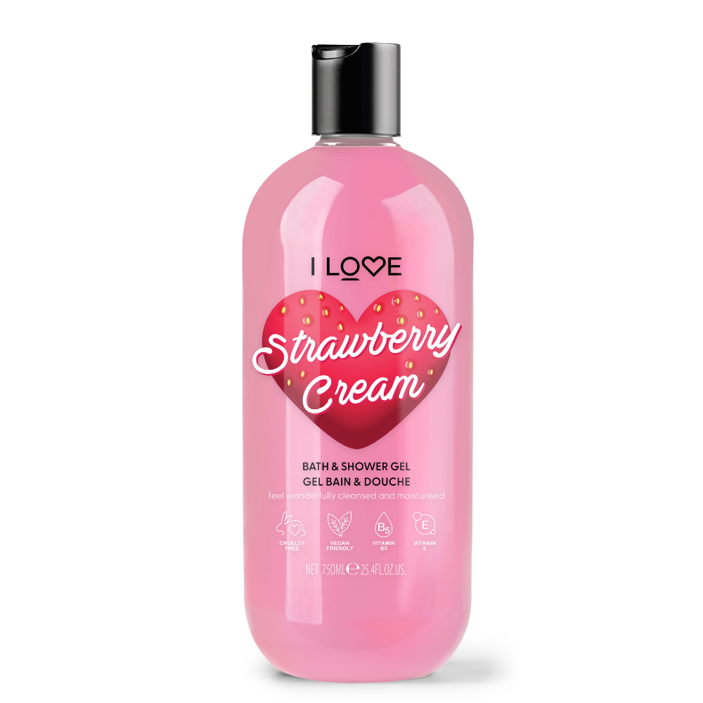 I Love I Love, Strawberries & Cream, Hydratisierend, Duschgel, Für alle Hauttypen, 750 ml Regular