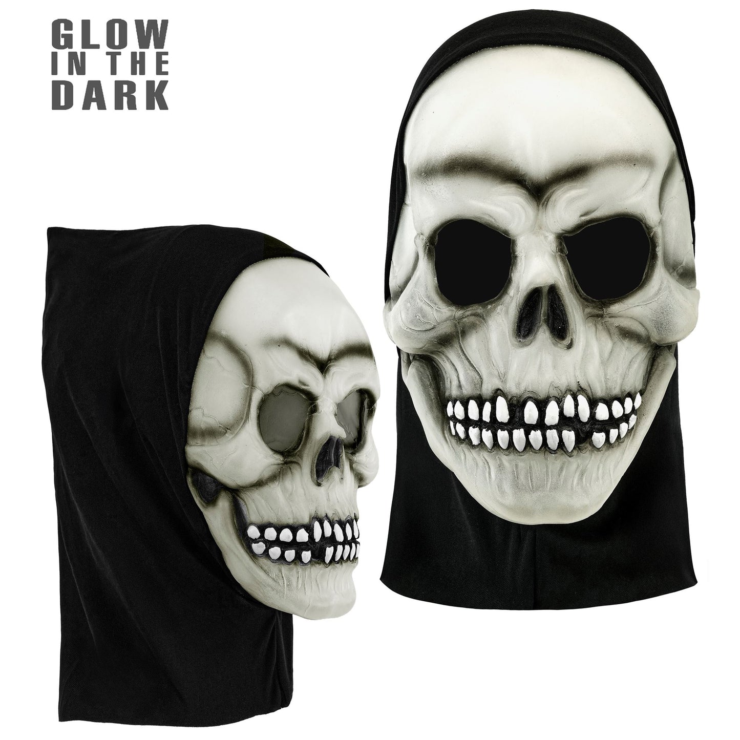 "IM DUNKELN LEUCHTENDE TOTENKOPFMASKE MIT KAPUZE AUS LATEX" – Ansicht 3