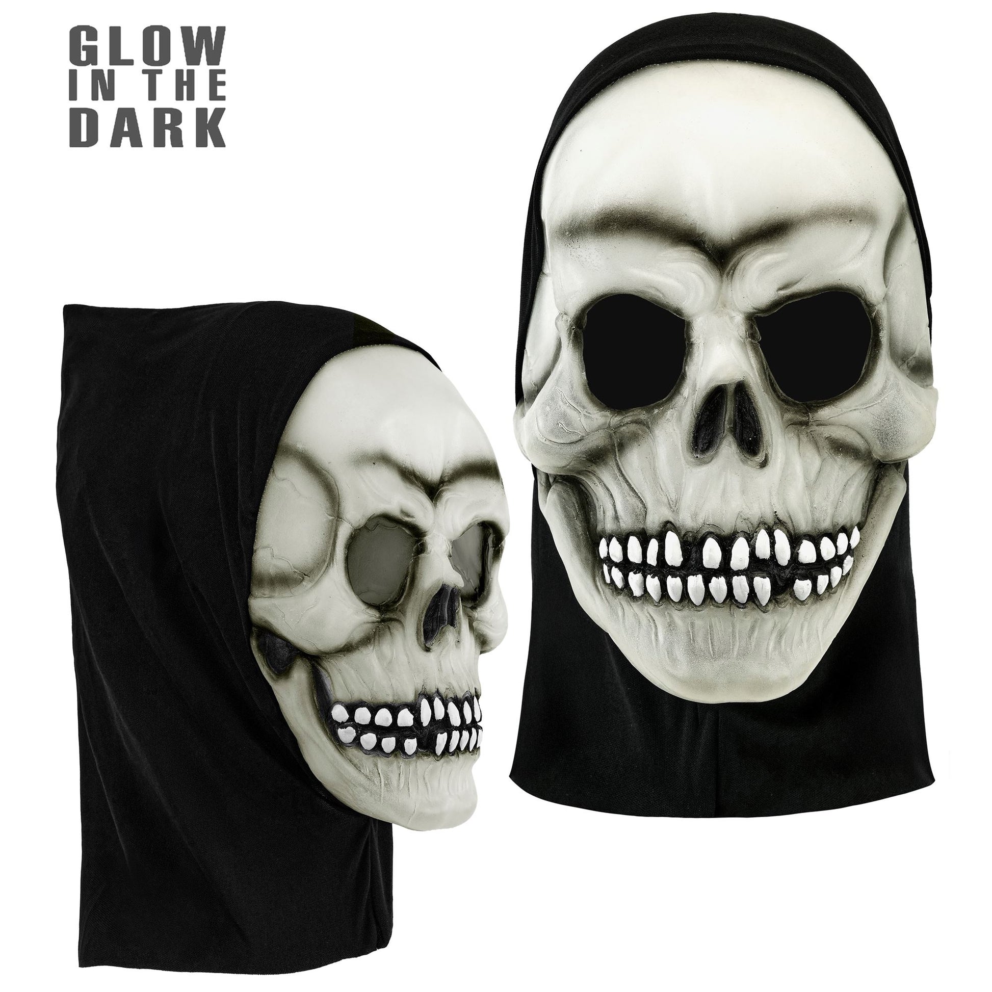 "IM DUNKELN LEUCHTENDE TOTENKOPFMASKE MIT KAPUZE AUS LATEX" – Ansicht 3