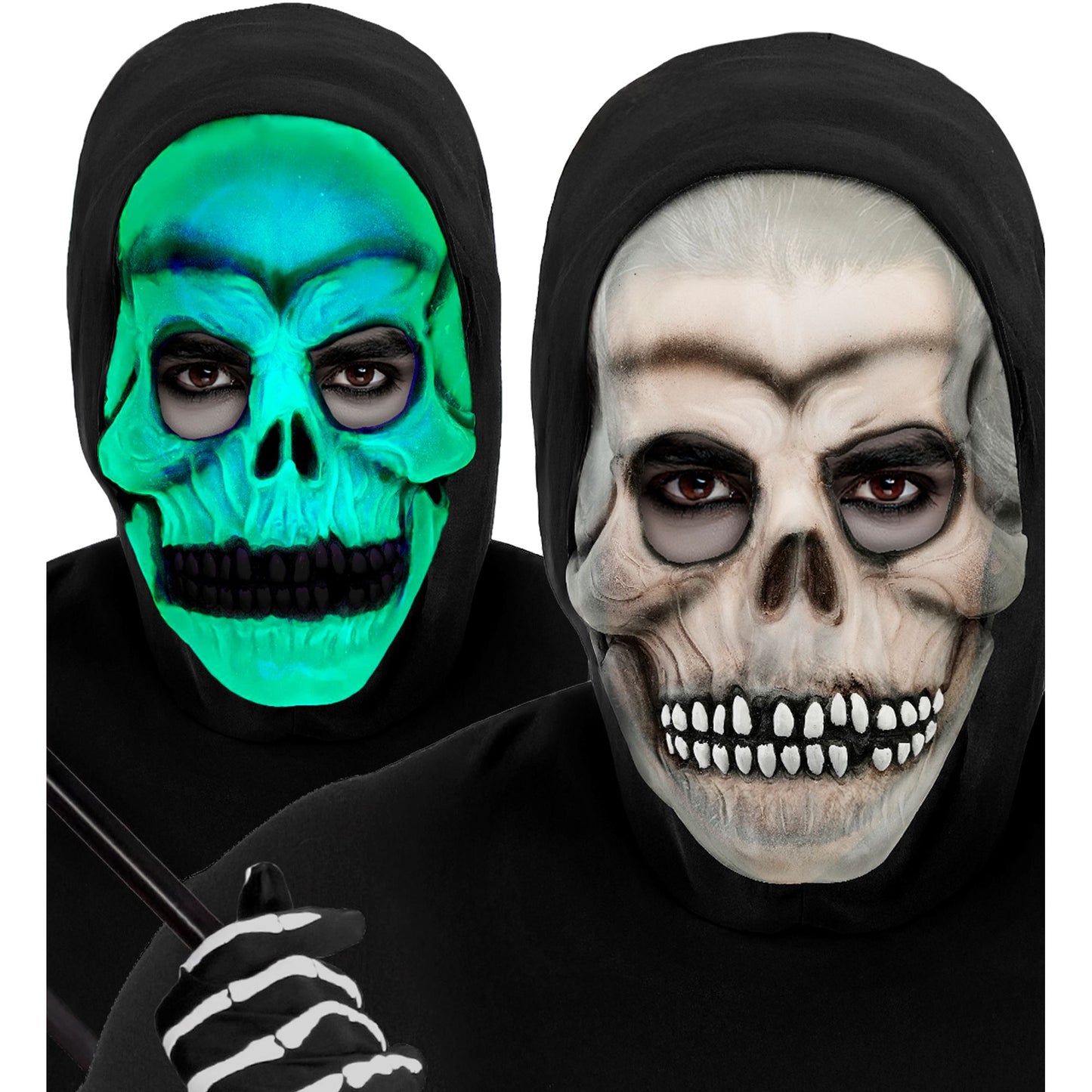 "IM DUNKELN LEUCHTENDE TOTENKOPFMASKE MIT KAPUZE AUS LATEX" – Ansicht 4