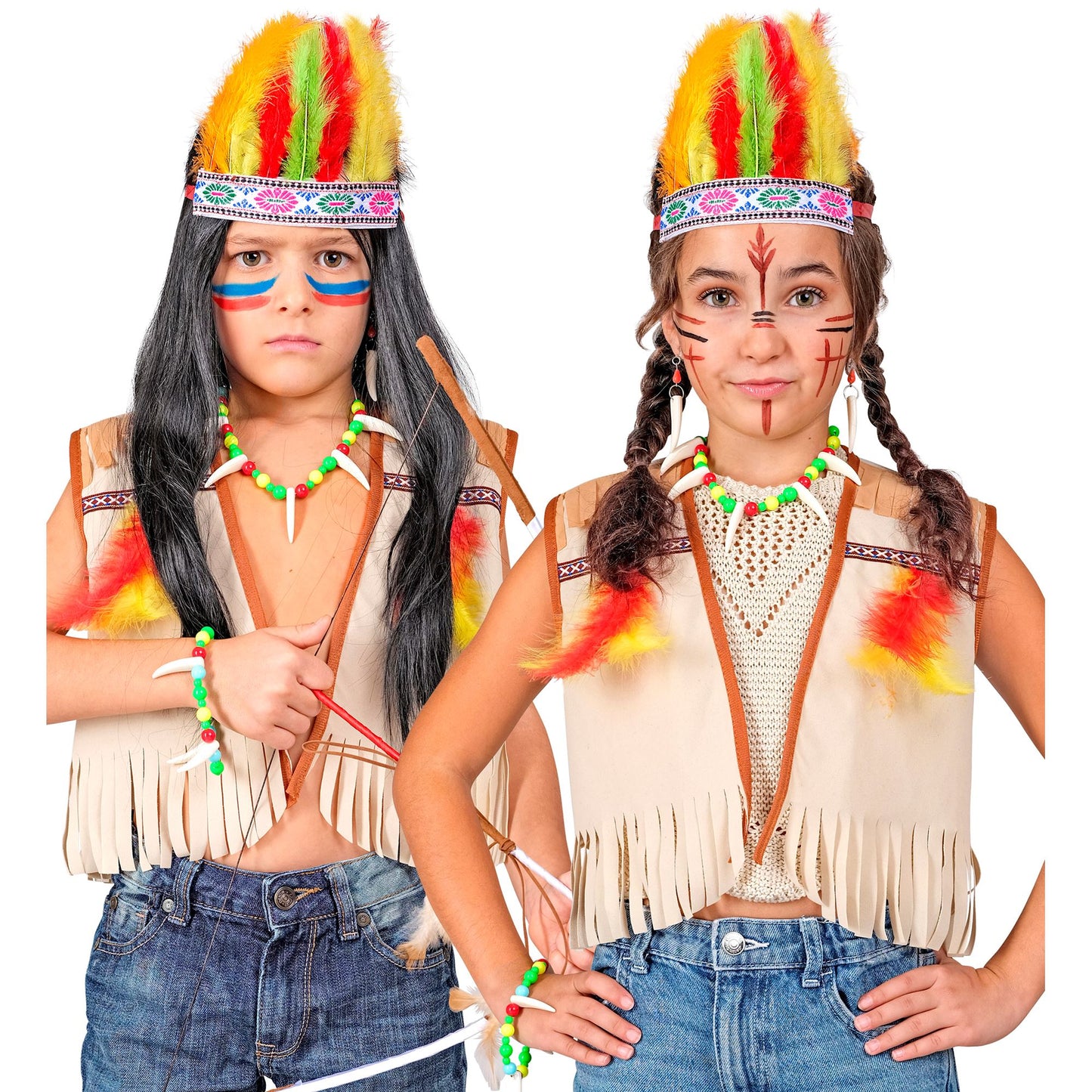 "INDIANER" Verkleidungsset (Weste, Stirnband mit Federn, Ohrring, Armband) – Ansicht 3
