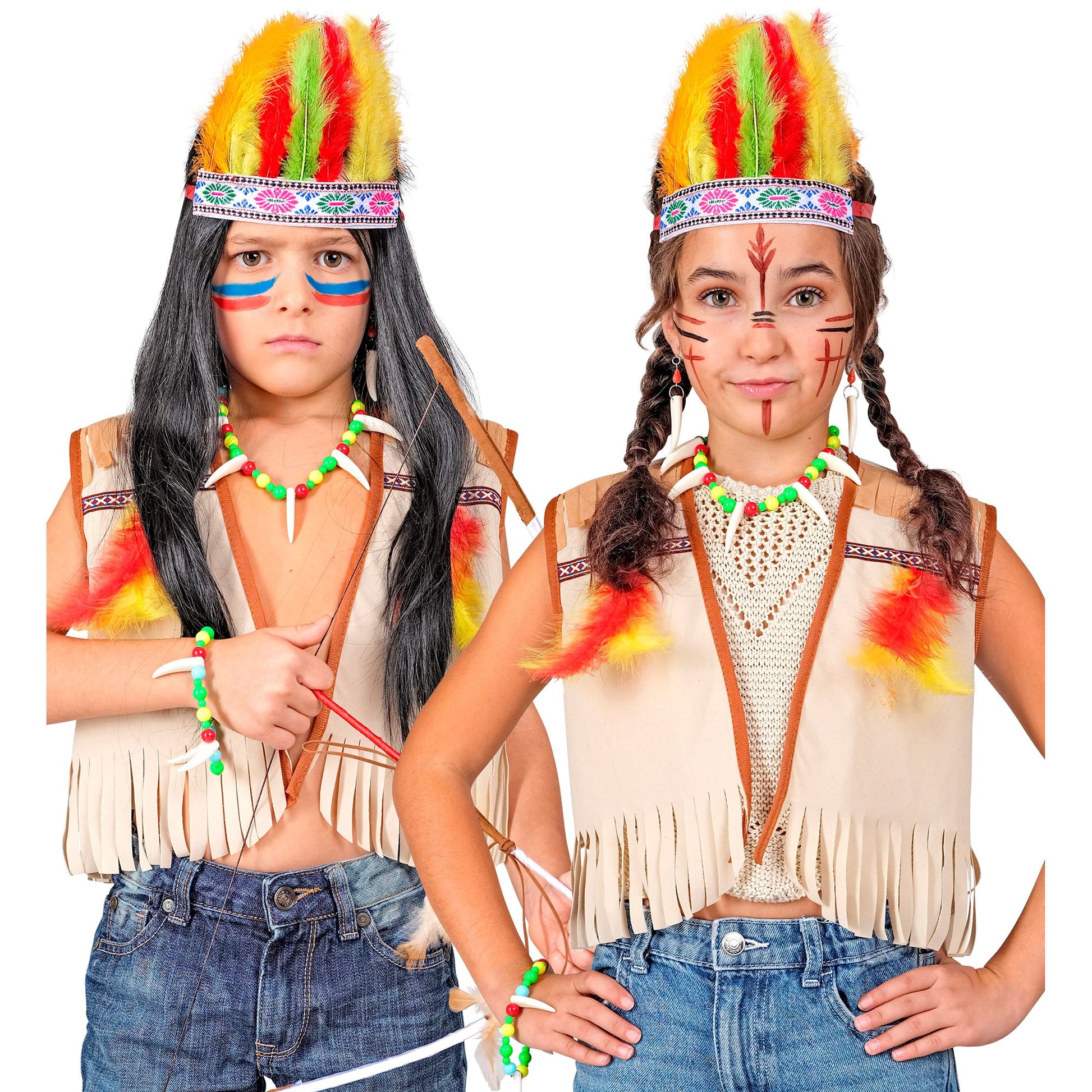 "INDIANER" Verkleidungsset (Weste, Stirnband mit Federn, Ohrring, Armband) – Ansicht 3