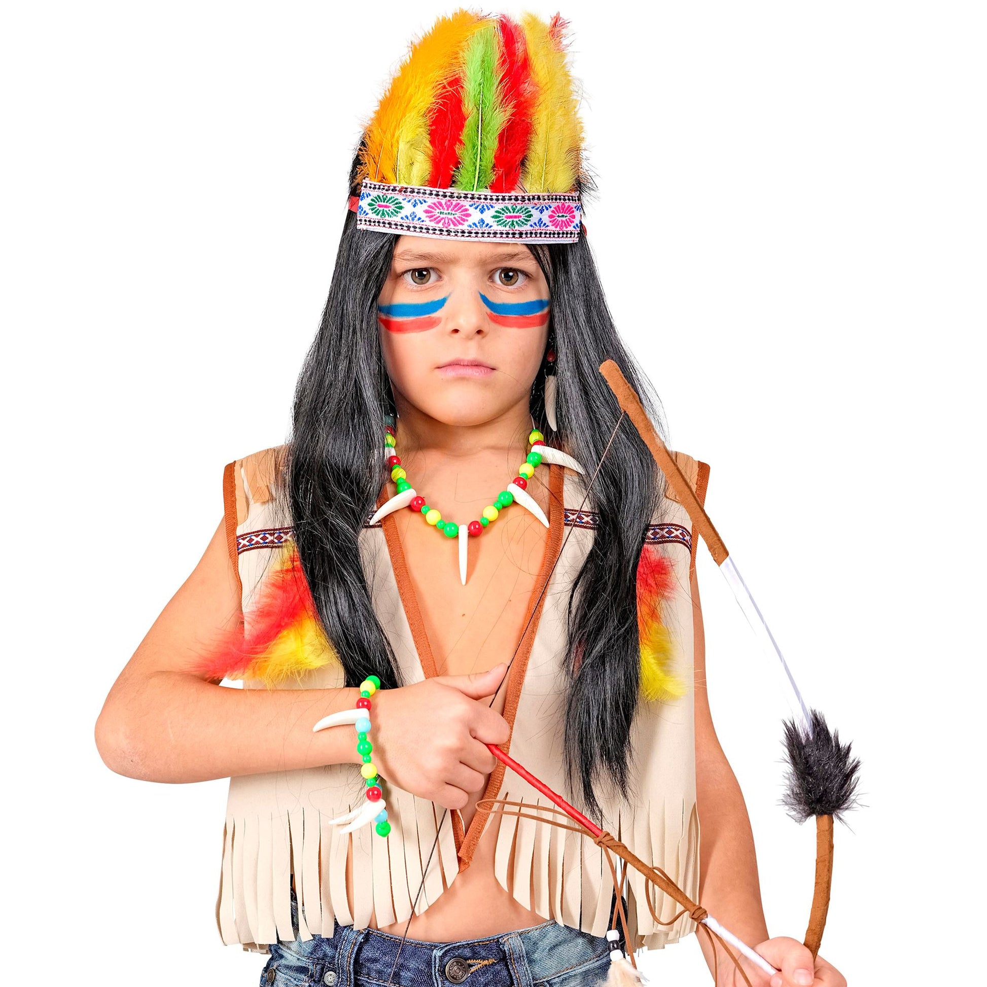 "INDIANER" Verkleidungsset (Weste, Stirnband mit Federn, Ohrring, Armband) – Ansicht 4