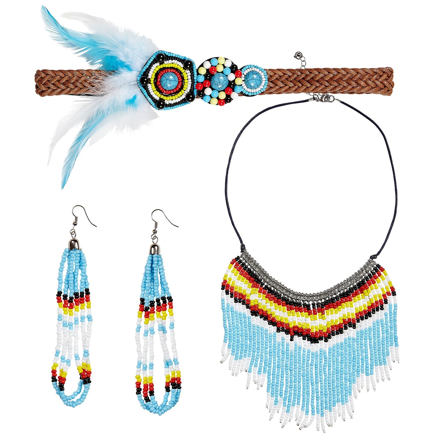 "INDIANERIN" (Haarband, Ohrring, Kette) – Vorderansicht