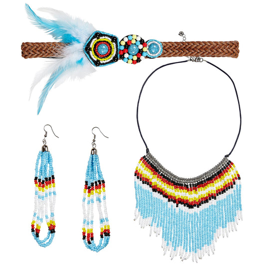 "INDIANERIN" (Haarband, Ohrring, Kette) – Vorderansicht