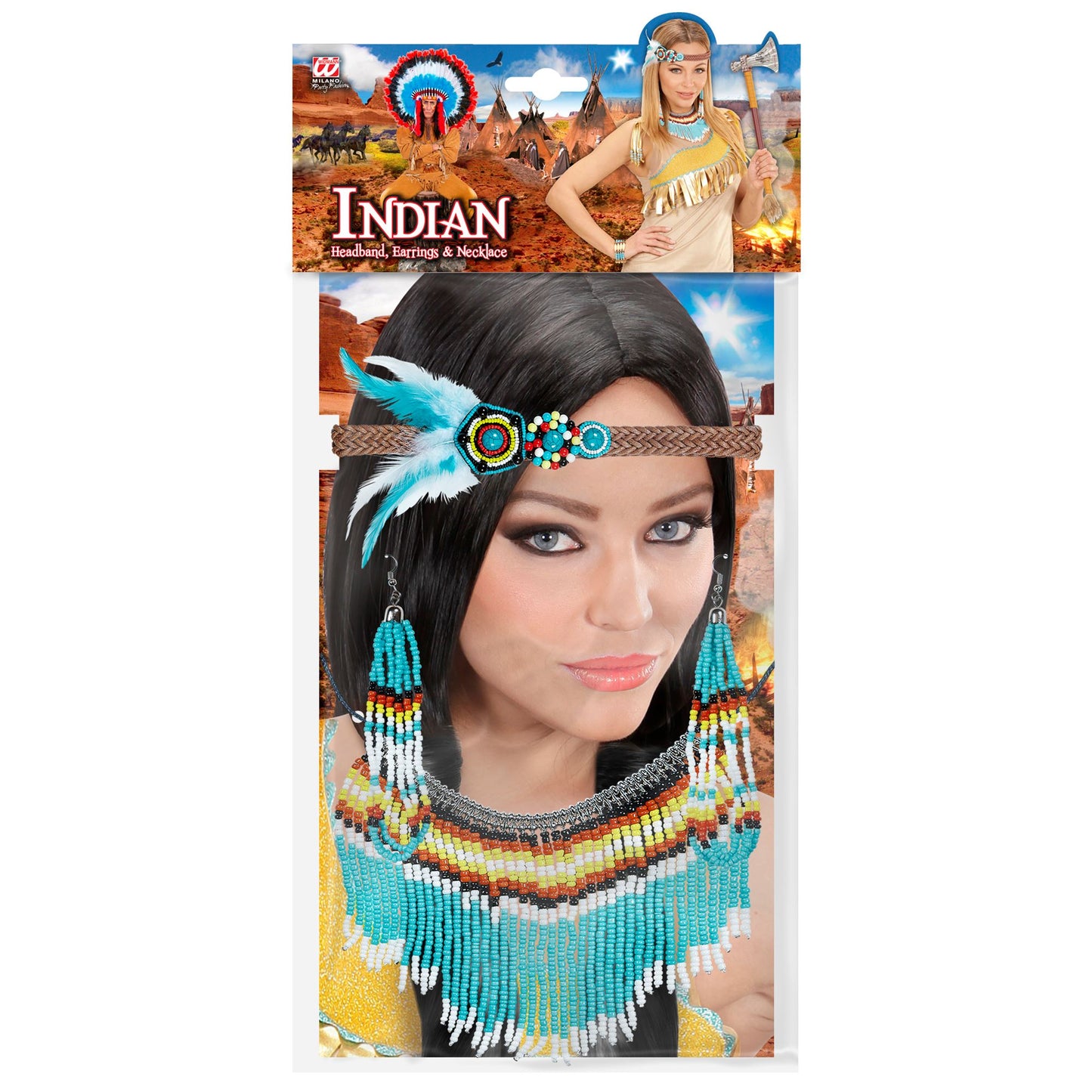 "INDIANERIN" (Haarband, Ohrring, Kette) – Detailansicht
