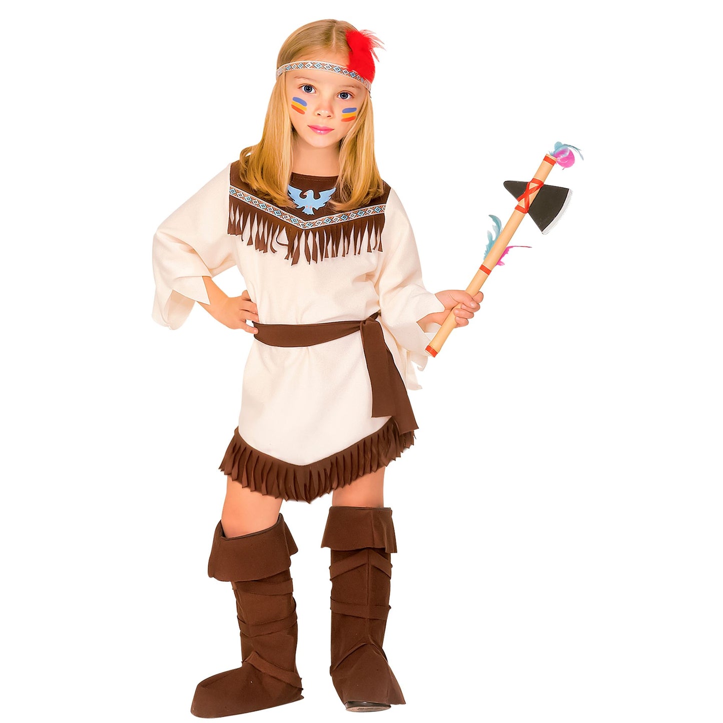 "INDIANERIN" (Kleid, Gürtel, Stirnband, Überstiefel) – Vorderansicht