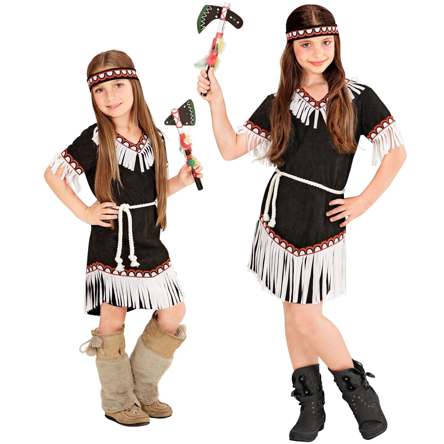 "INDIANERIN" (Kleid, Gürtel, Stirnband) – Vorderansicht