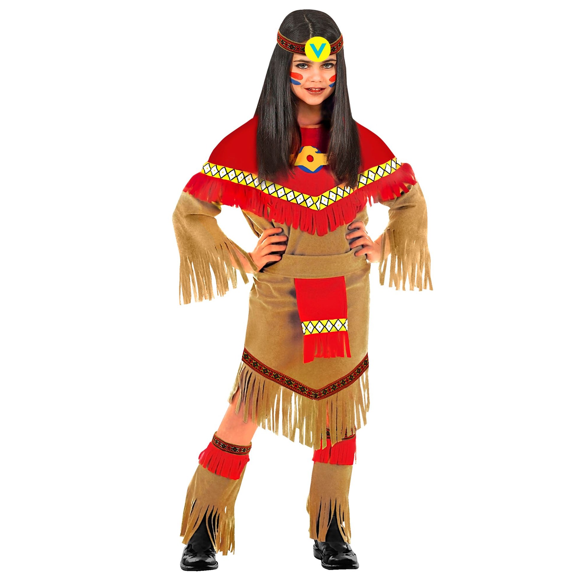 "INDIANERIN" (Kleid, Gürtel,Überstiefel, Kopftuch) – Vorderansicht