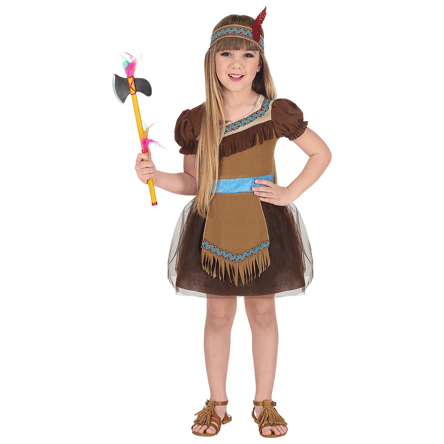 "INDIANERIN" (Kleid mit Tutu, Stirnband mit Feder) – Vorderansicht