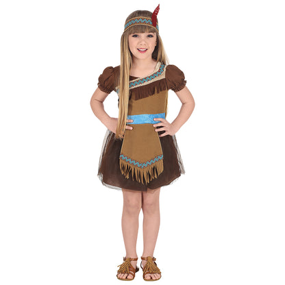 "INDIANERIN" (Kleid mit Tutu, Stirnband mit Feder) – Detailansicht