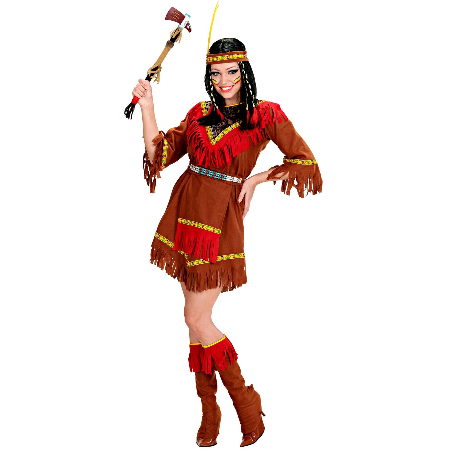 "INDIANERIN" (Kleid, Schürze, Stiefelüberzieher, Stirnband mit Feder) – Detailansicht