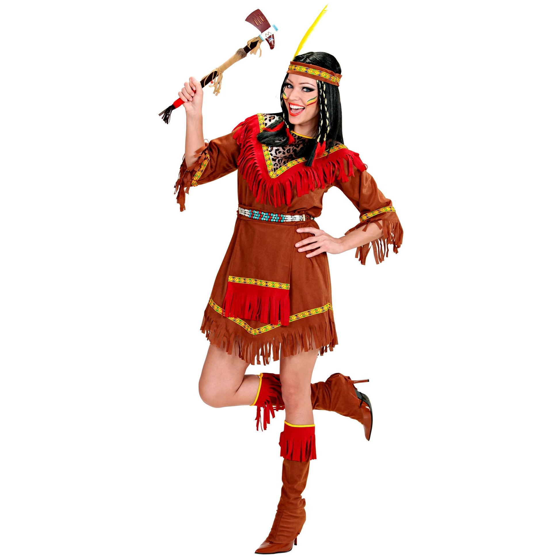 "INDIANERIN" (Kleid, Schürze, Stiefelüberzieher, Stirnband mit Feder) – Ansicht 3