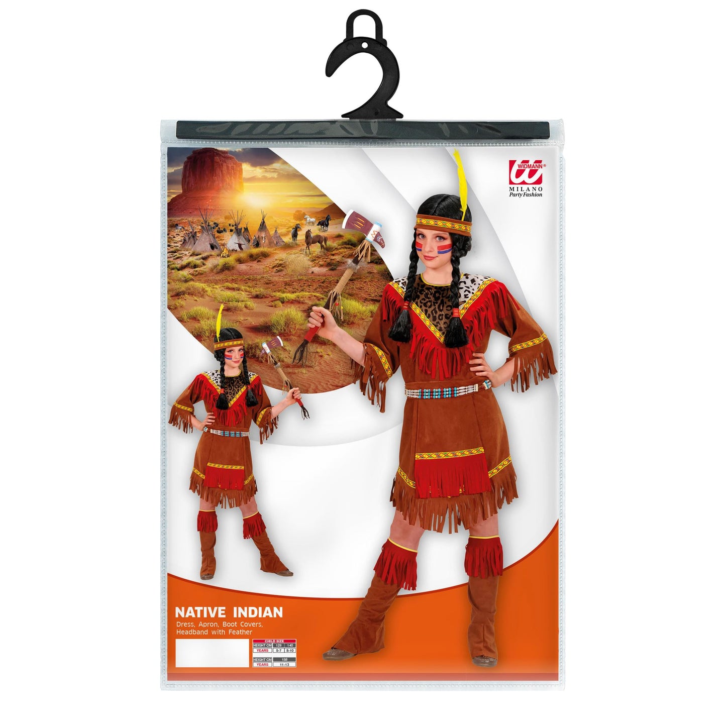 "INDIANERIN" (Kleid, Schürze, Überstiefel, Stirnband mit Feder) – Detailansicht