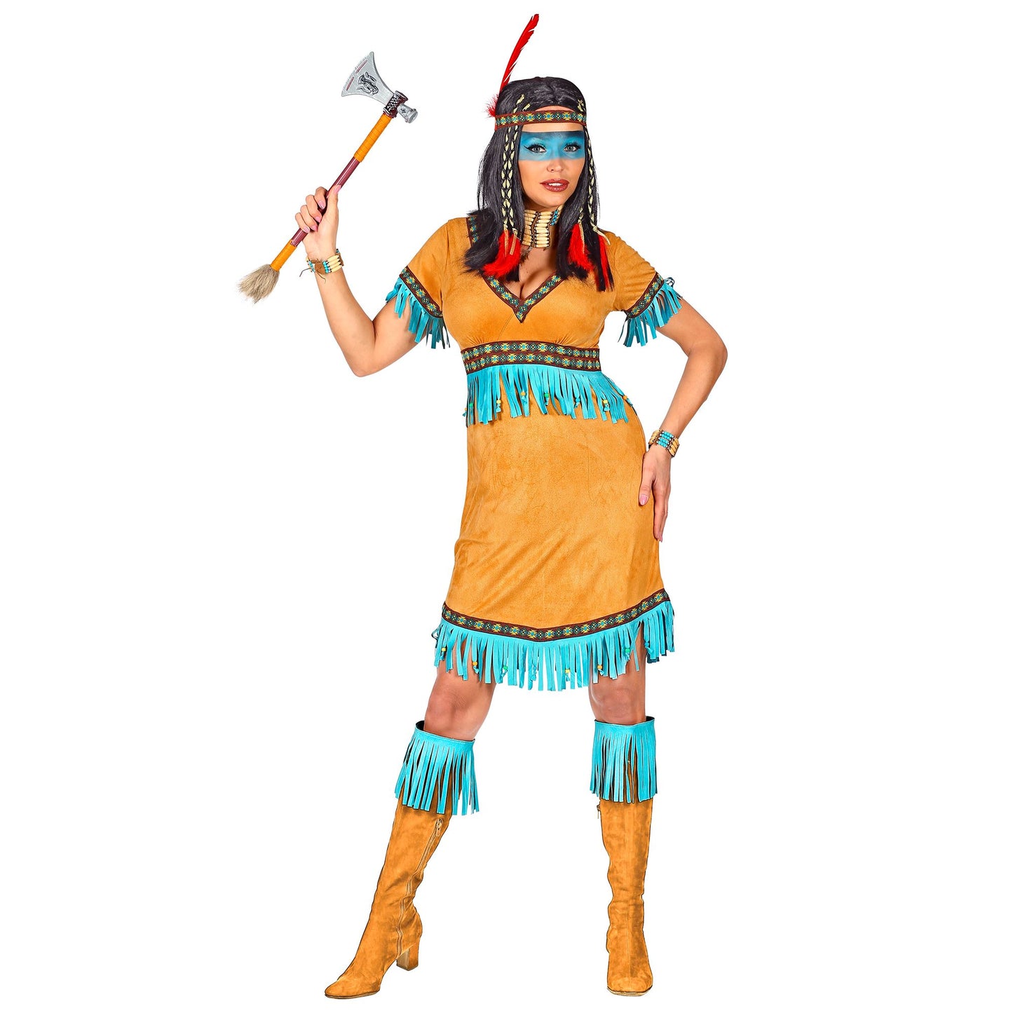 "INDIANERIN" (Kleid, Stirnband mit Feder) – Vorderansicht