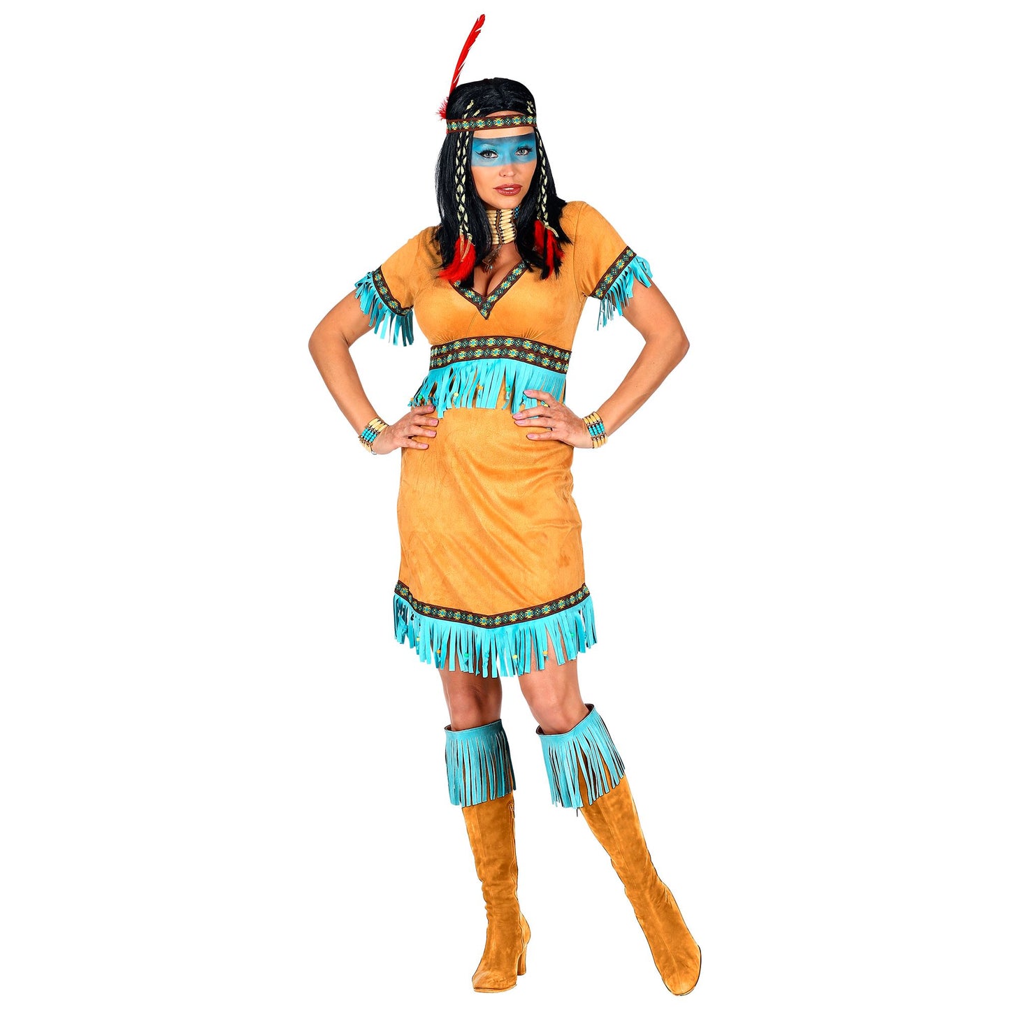 "INDIANERIN" (Kleid, Stirnband mit Feder) – Detailansicht