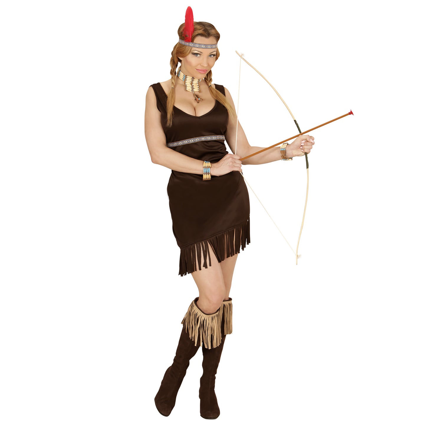 "INDIANERIN" (Kleid, Stirnband mit Feder) – Detailansicht