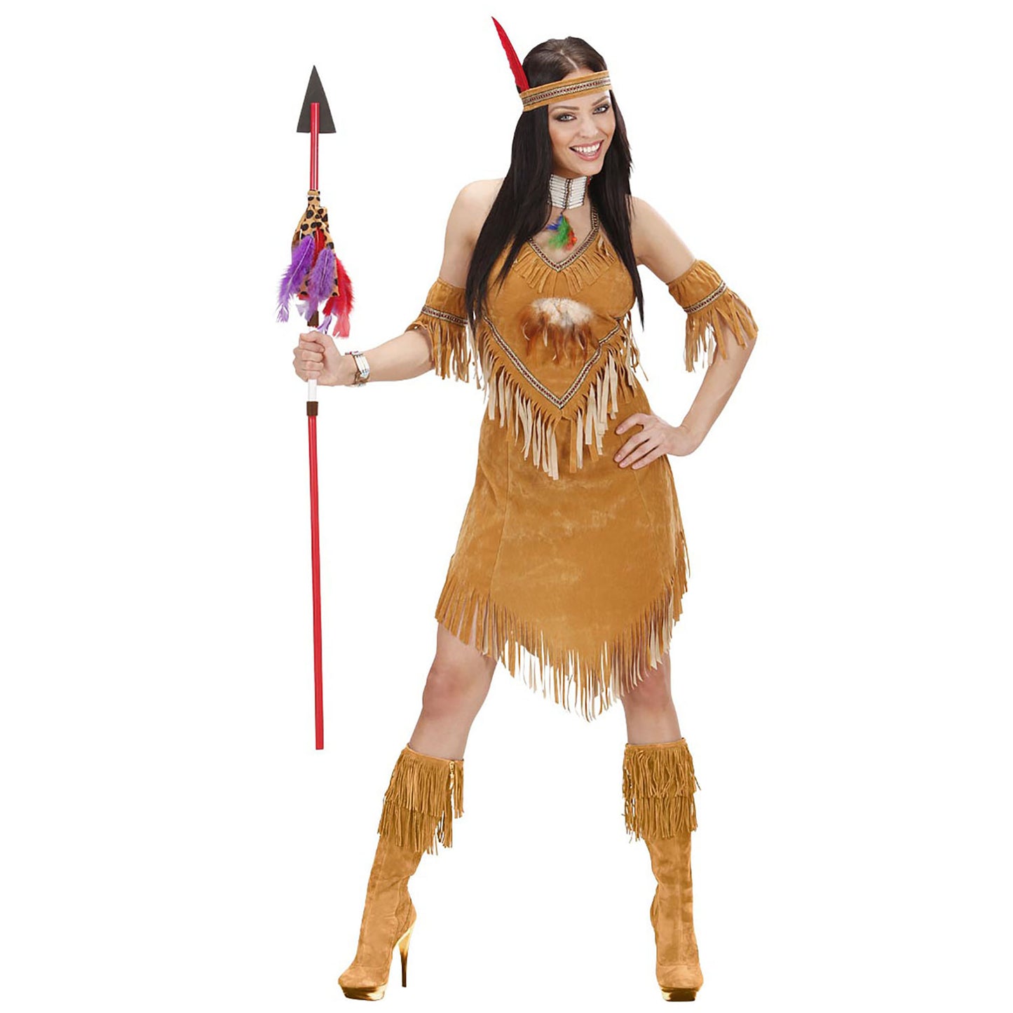 "INDIANERIN" Wildleder- Optik (Kleid, Armbänder, Stirnband) – Vorderansicht
