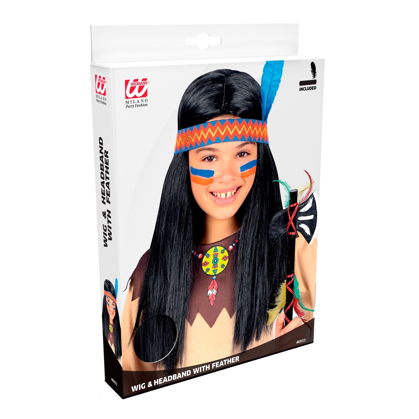 "INDIANERPERÜCKE MIT STIRNBAND & FEDER" in Box – Detailansicht