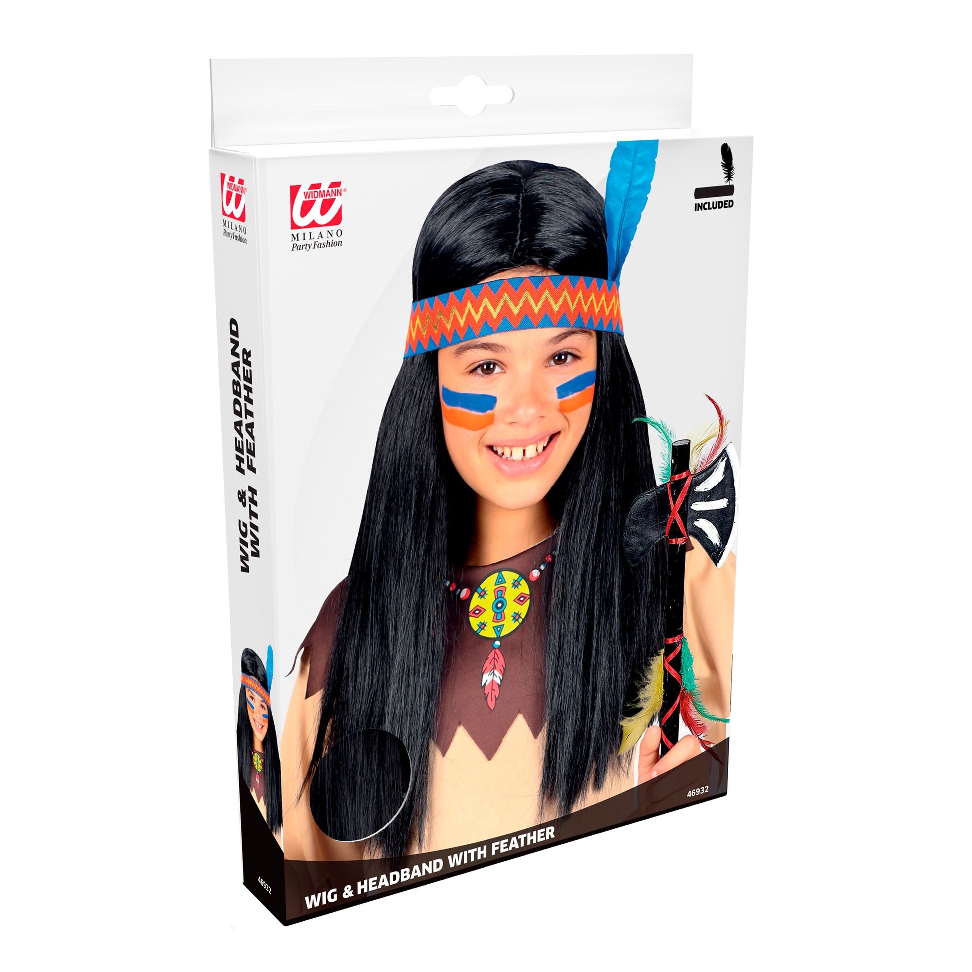 "INDIANERPERÜCKE MIT STIRNBAND & FEDER" in Box – Detailansicht