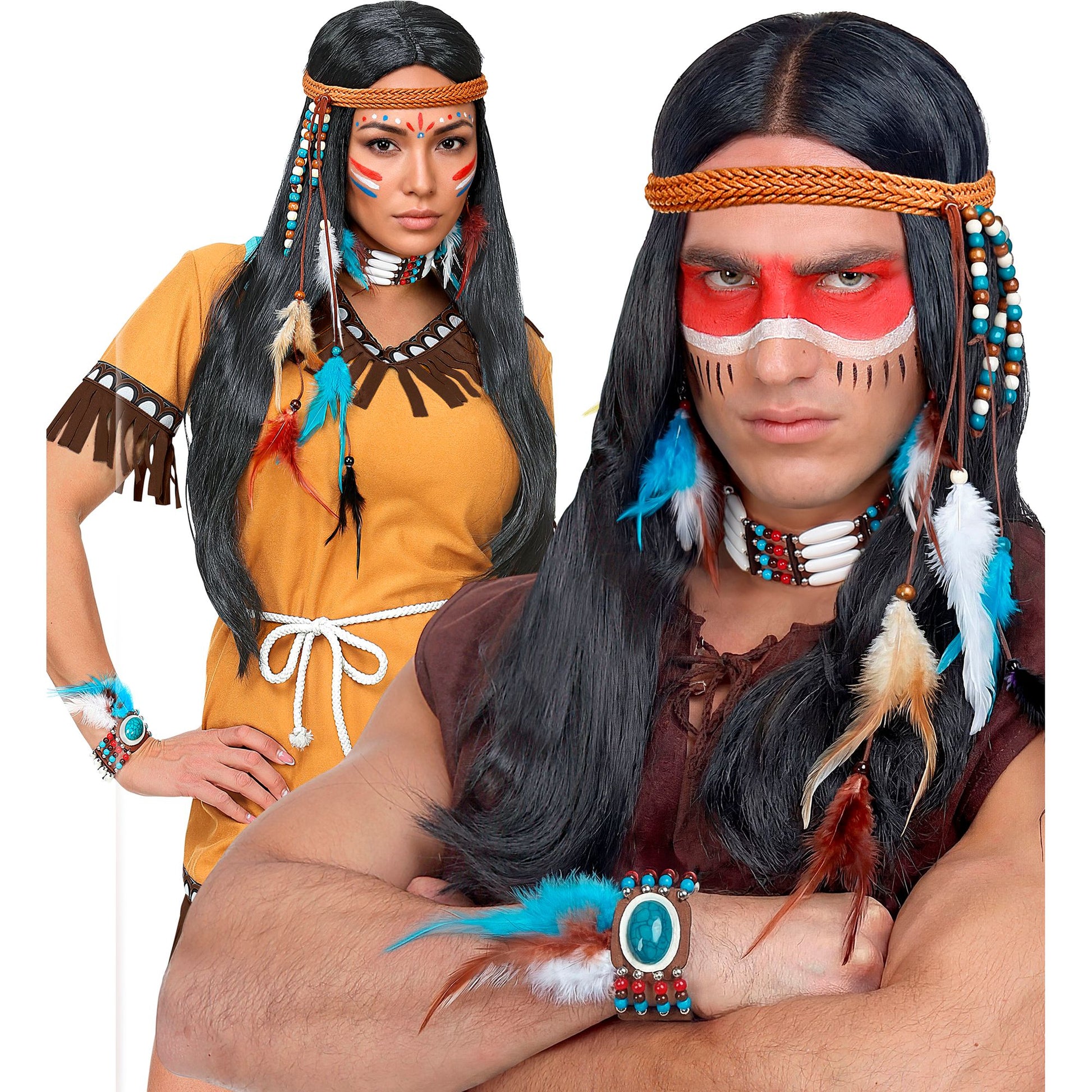 "INDIANERSET" (Stirnband mit Federn, Ohrringe, Halsband, Armband) – Ansicht 3