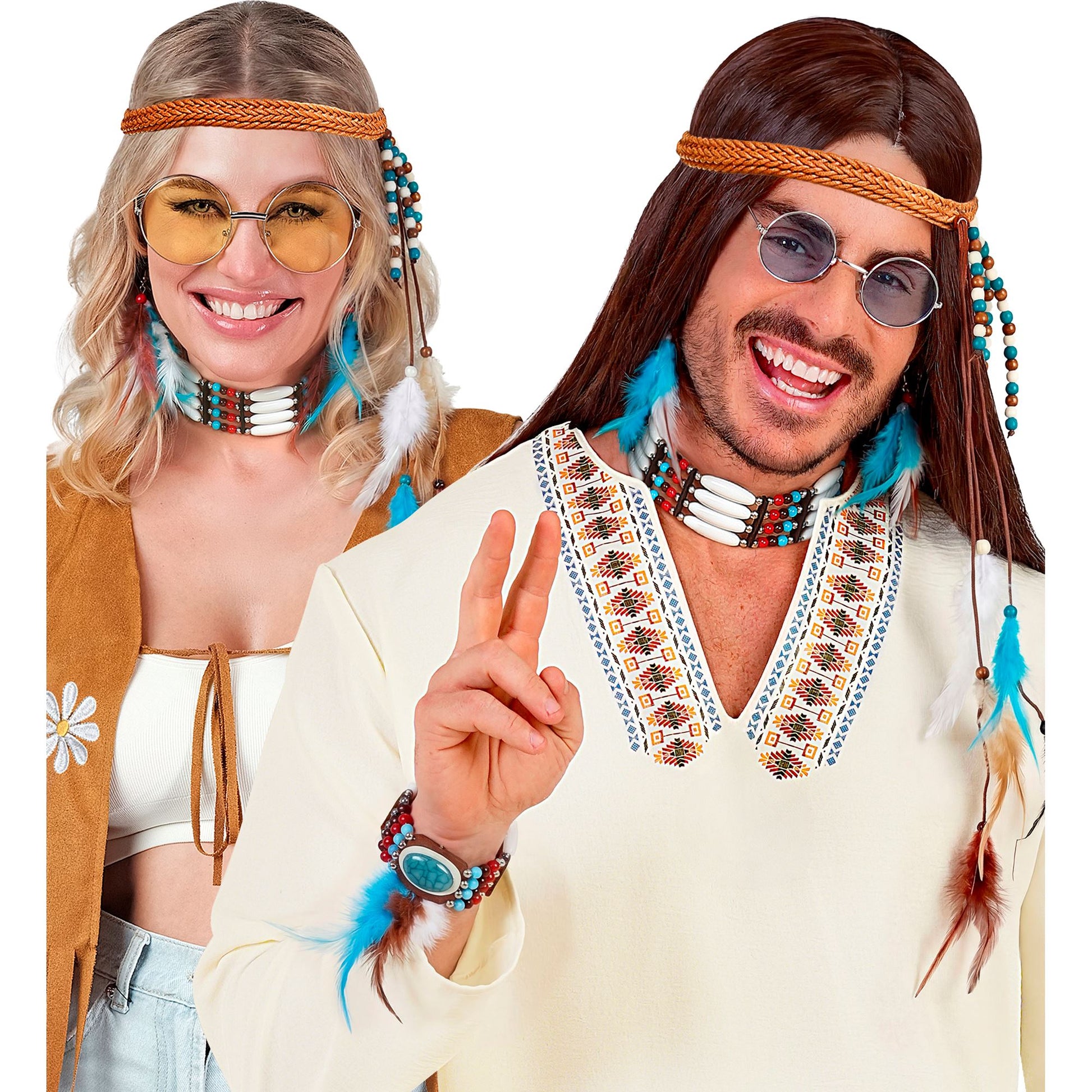 "INDIANERSET" (Stirnband mit Federn, Ohrringe, Halsband, Armband) – Ansicht 4