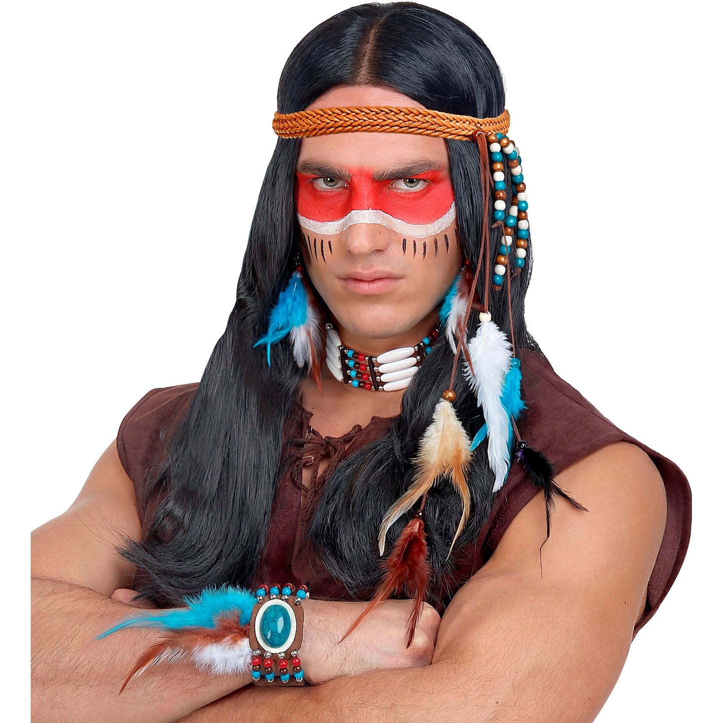 "INDIANERSET" (Stirnband mit Federn, Ohrringe, Halsband, Armband) – Ansicht 6